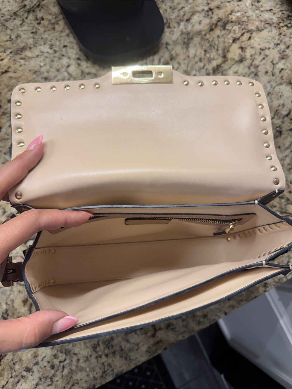 Studded Two-Tone Pink and Cream Crossbody Bag - Picture 7 of 8